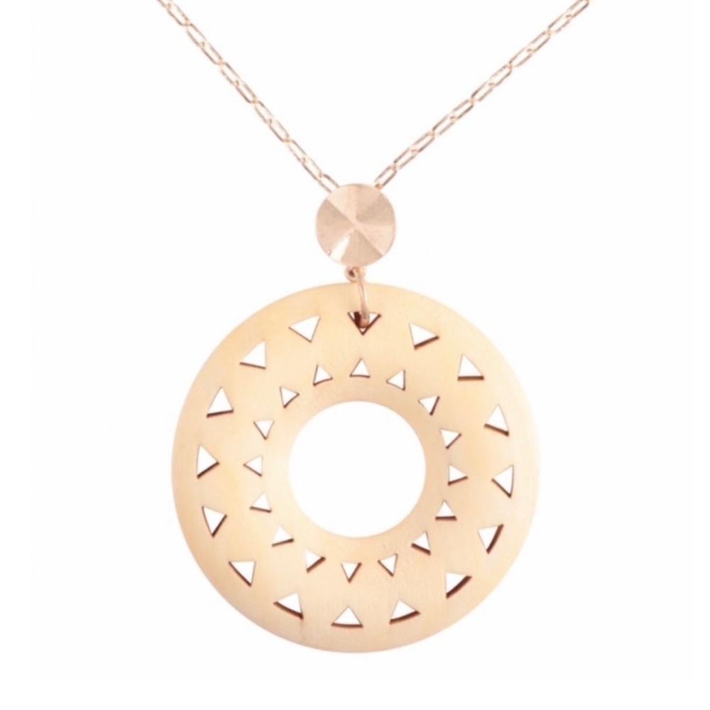 Influence Wooden Pendant Necklace Laser Cut Boho Long Chain Statement Jewelry - Picture 4 of 9